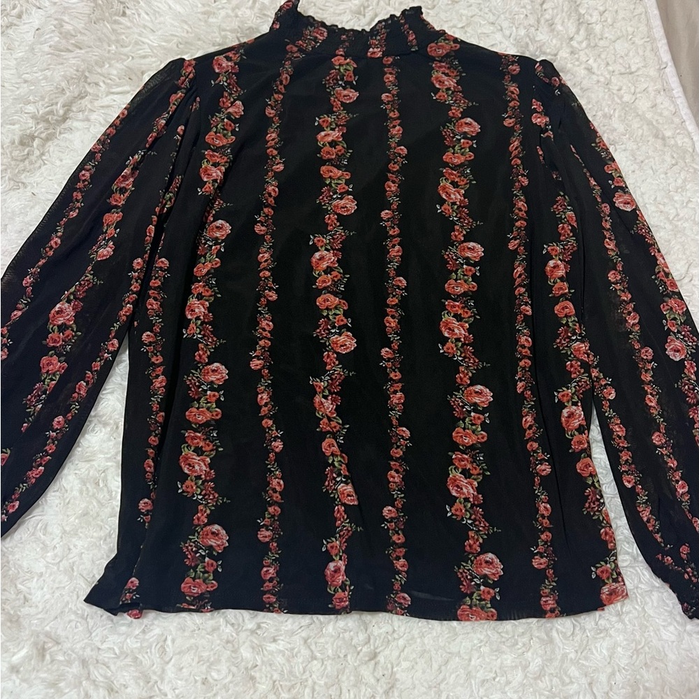Chic Black and Red Floral Women's Blouse